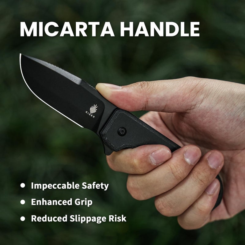 KIZER Nice Guy Pocket Folding Knife, 2.84" Nitro V Blade, Lightweight Sharp Camping and Hiking Knife, Comfort Micarta Handle, Liner Lock Flipper knives V3011A3 - Image 4